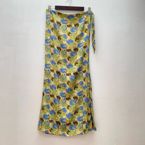 VINTAGE - 90s Flax by Joanne Engelhart Wrap Maxi Skirt Yellow Blue